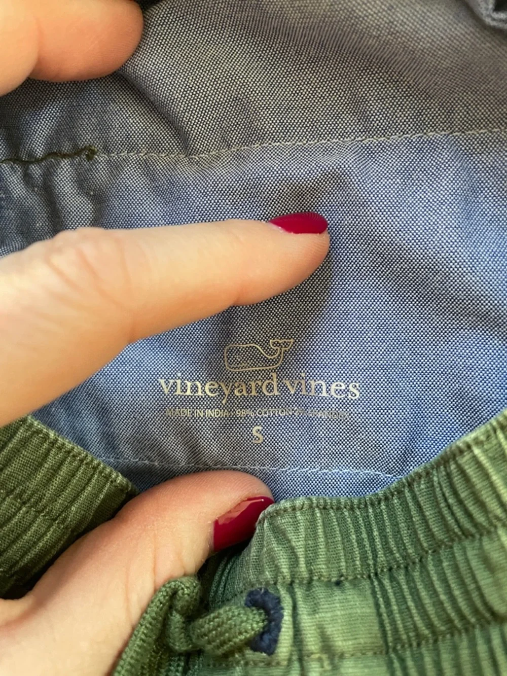 Vineyard Vines Boys Olive Green Cargo Pants - Drawstring Waist Pull On Small